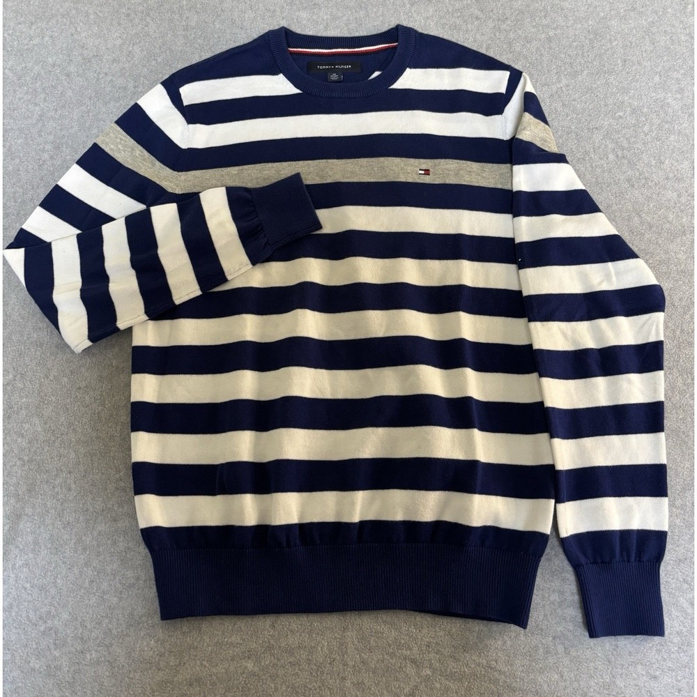 Tommy Hilfiger Size XS/PT Woman's Striped Blue & White Pullover Sweater